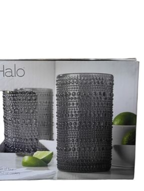 Halo Highball Cooler Black Tumbler  Set Of 4 15.2 oz Drinking Glasses